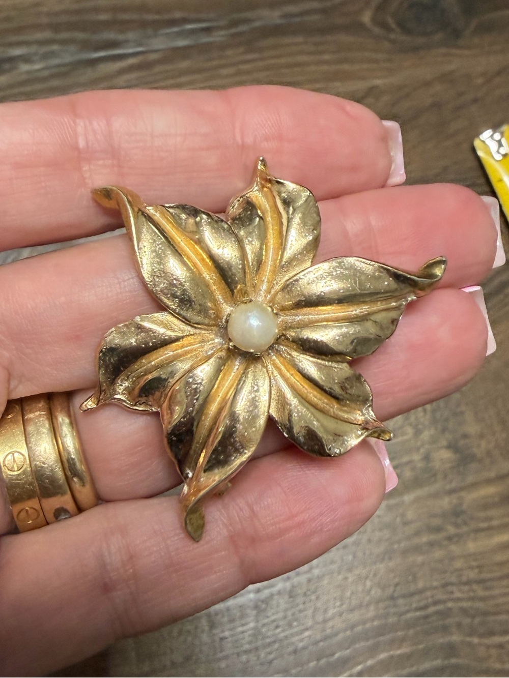 Kramer vintage Gold Floral Brooch with Pearl Center
